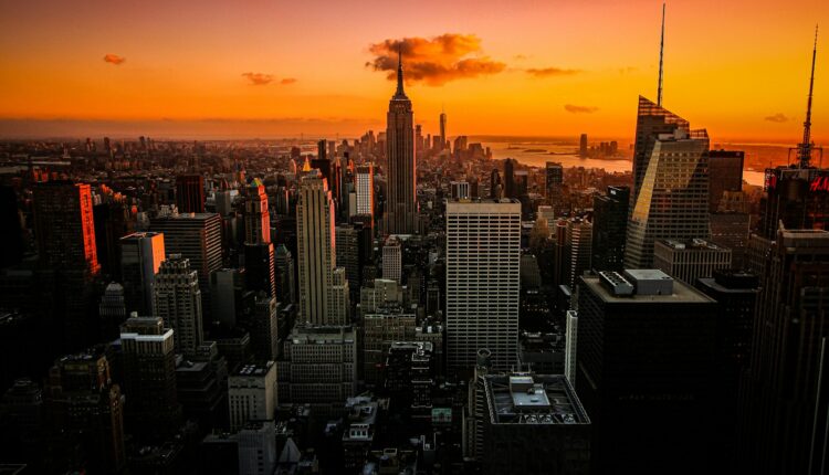 high rise buildings during sunset